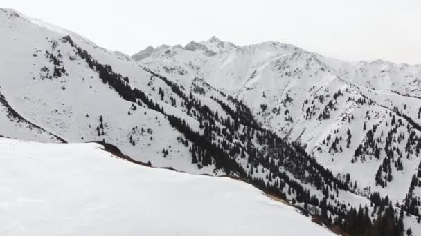 Paisaje aéreo de hermosas montañas de invierno — Vídeo de stock