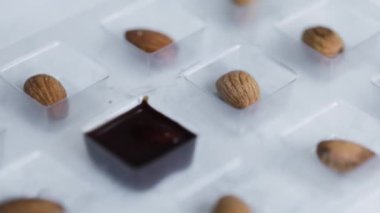 Woman make homemade chocolate candy with nuts