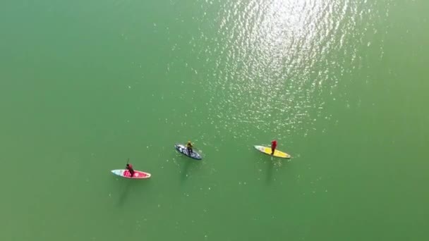 П'яний веслує на дошці в зимовому озері — стокове відео