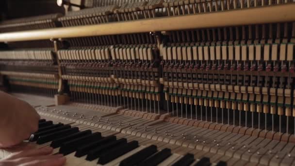 Mujer jugar en abierto vintage piano de madera — Vídeo de stock