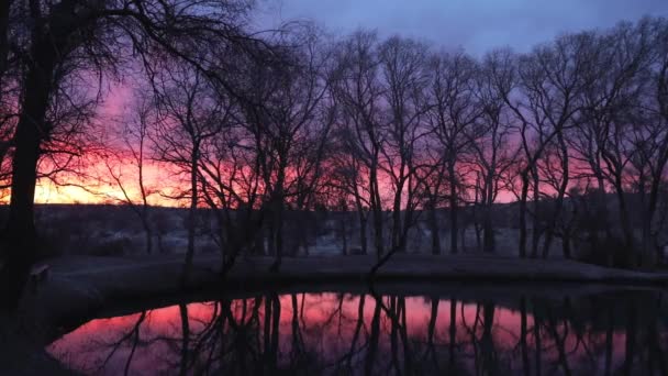 Vackert landskap av solnedgång lila himmel i bergen — Stockvideo