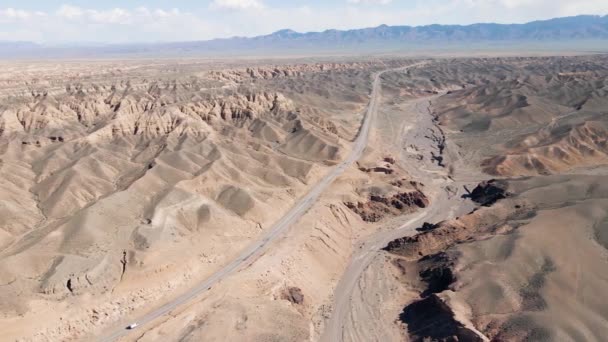 Drone shot higway at Canyon desert in Kazakhstan — Video
