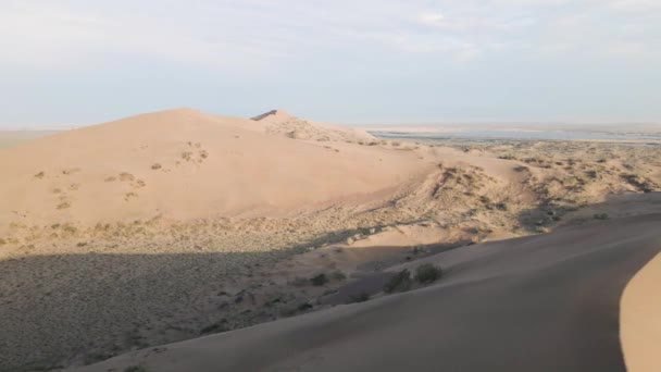 Aérea de dunas de arena en el parque nacional Altyn Emel en Kazajstán — Vídeo de stock