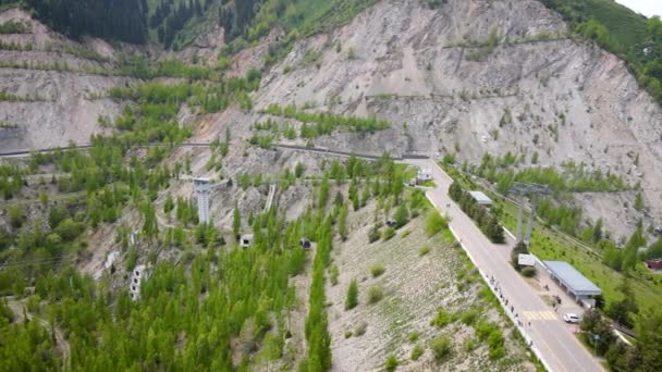 Aerial Medeo dam in the mountain in Almaty — Stock Video