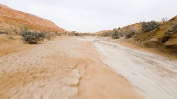 Orta Asya Kazakistan Daki Kuraklık Çöl Sürreal Çizgili Kırmızı Sarı — Stok video