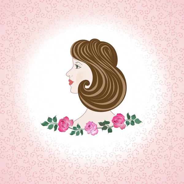 Perfil rostro femenino con rosas — Vector de stock