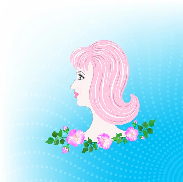 Pembe saçlı kız profili — Stok Vektör