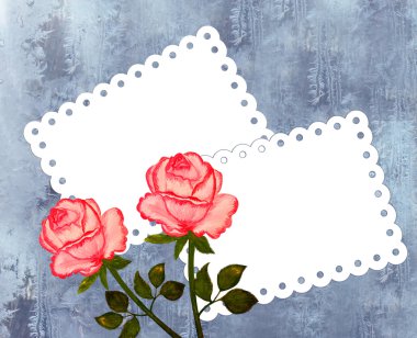 greeting card with roses on the frosty background clipart