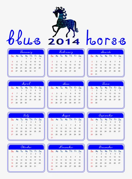 Calendario 2014 cavallo blu — Vettoriale Stock