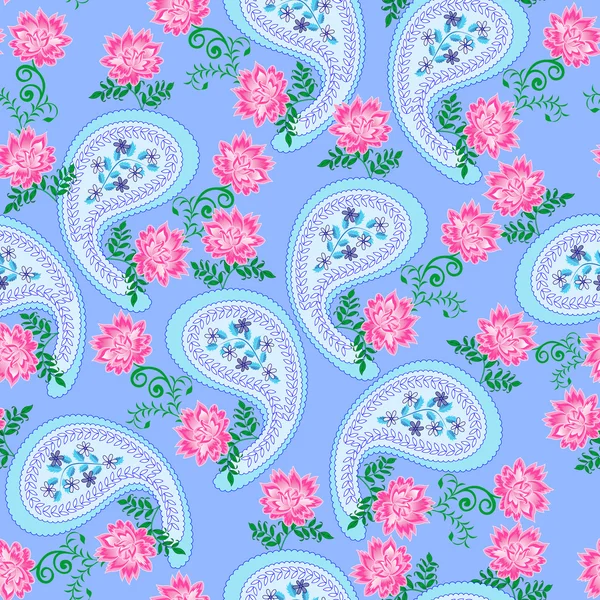 Paisley med rosa blommor — Stock vektor