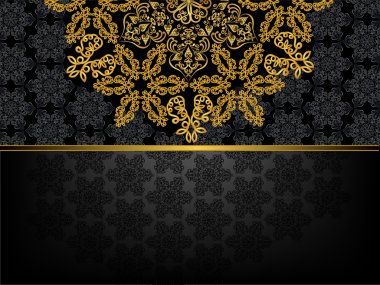Rectangular frame with a Gothic pattern and a golden flower clipart svg vector 