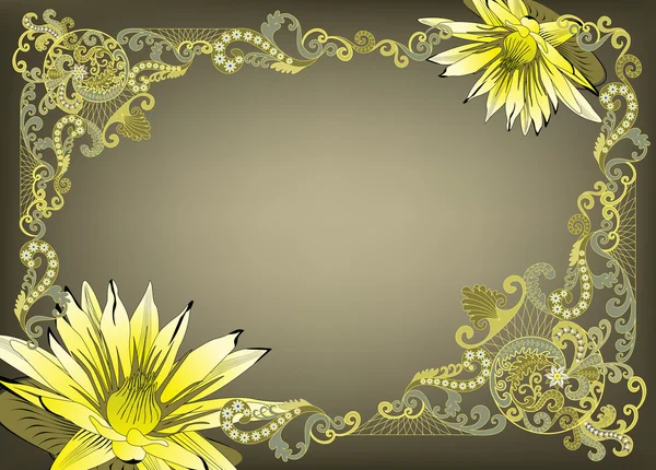 Bingkai dalam gaya vintage dengan bunga kuning - Stok Vektor