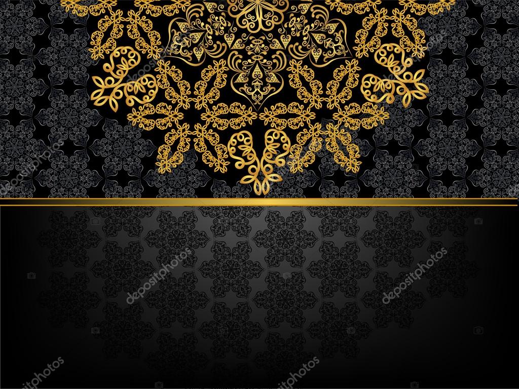 Vector of rectangular frame with pattern and a golden flower Rectangular frame with a Gothic pattern and a golden flower stock vector