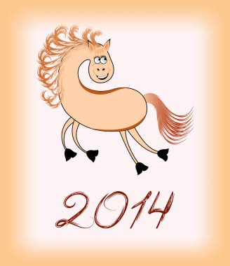 bej renkli bir arka planda 2014 için dört nala koşan at