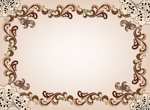 Beige frame with ornate, brown border and decor in the corners — Stock Vector