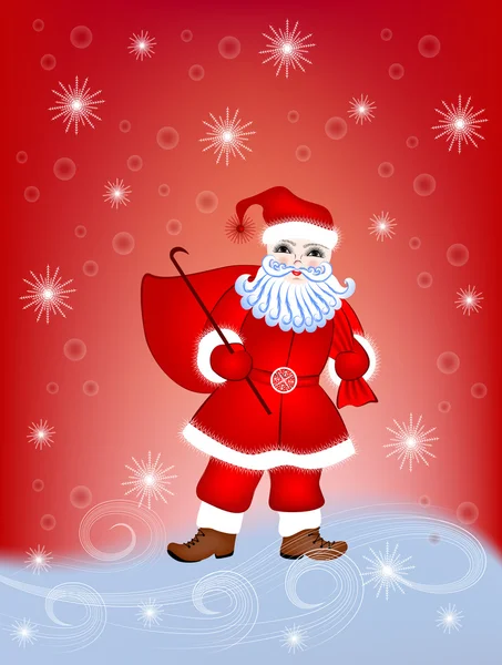 Père Noël claus avec un sac de cadeaux — Image vectorielle