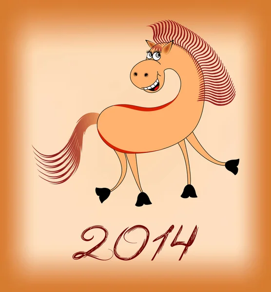 Cavallo sorridente nel 2014 su sfondo beige — Vettoriale Stock