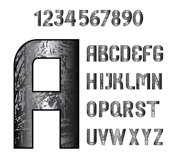 English grungy alphabet and numbers — Stock Vector