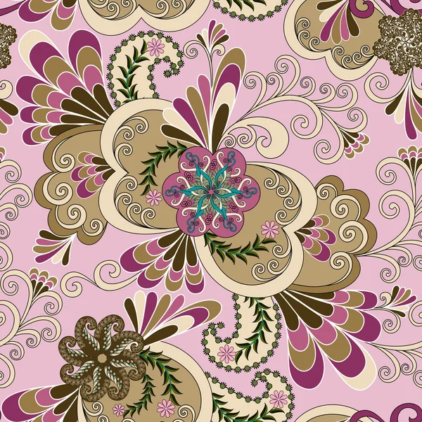Paisley multicolore avec fleurs et boucles — Image vectorielle