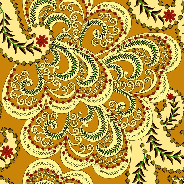 Безморщинистый узор с мелкими цветками и бледно-желтыми завитками — стоковый вектор