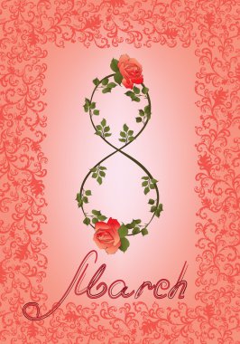 çiçek şekil ile 8 Mart tarihinde tebrik kartı