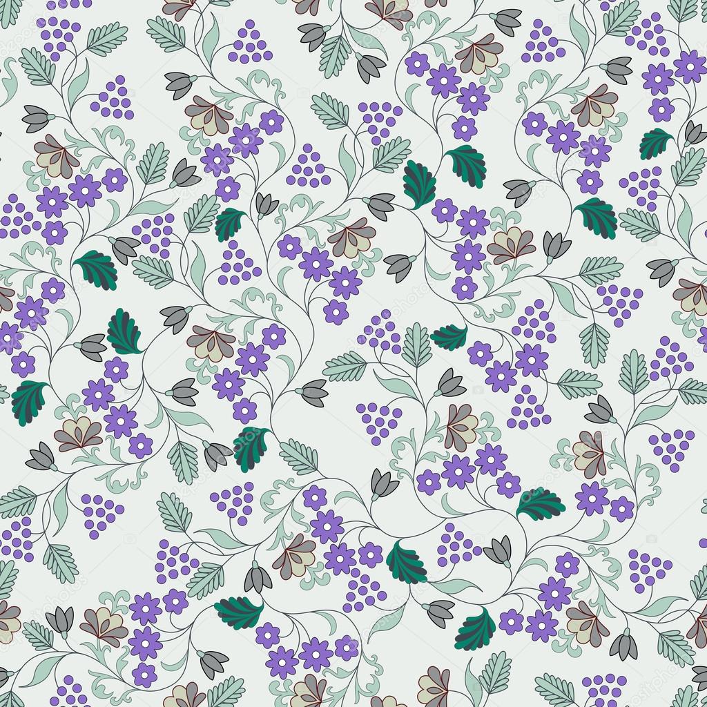 pattern with small lilac flowers and berries 