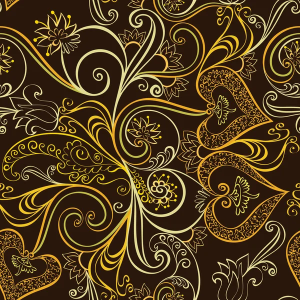 Ornate seamless, golden pattern  with bells — Stock Vector