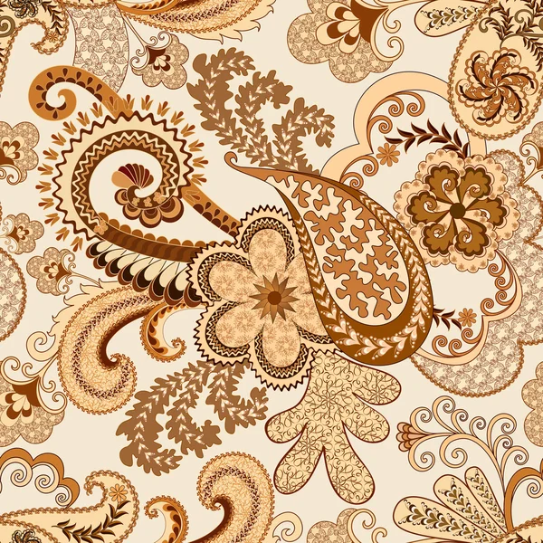 Beige  brown paisley decorated openwork pattern — Stock Vector