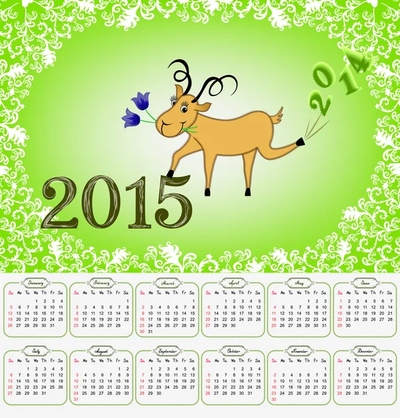 Calendar for 2015 with a goat on a green background — Stock Photo, Image