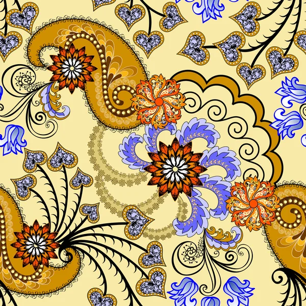 Paisley marrón decorado con hojas de lila y flores de color naranja — Archivo Imágenes Vectoriales