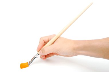 bir fırça ile el. imitasyon çizim bir gri boş kağıt üzerinde