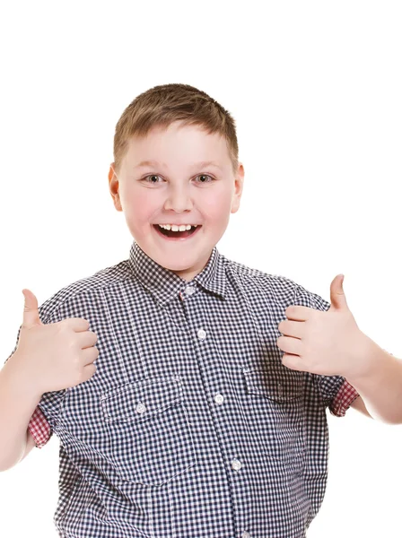 Boy with his hands rise up as a sign of everything cool — Stock Photo, Image