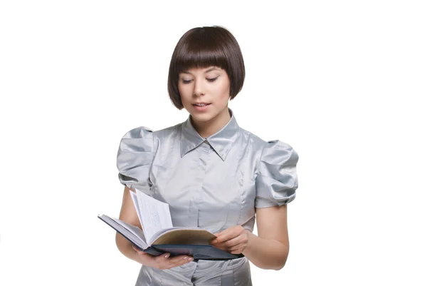 Biznes kobieta z książką w ręce — Zdjęcie stockowe
