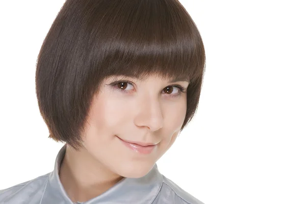 Atractivo retrato de mujer sonriente sobre fondo blanco — Foto de Stock