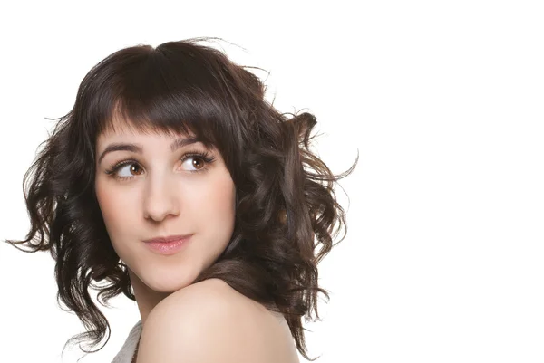 Atractivo retrato de mujer sonriente sobre fondo blanco —  Fotos de Stock