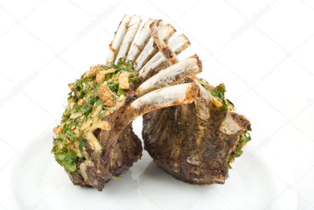 Lamb lion with thyme elegantly served on a white background isolated