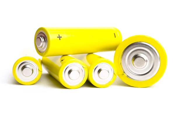 Yellow alkaline batteries isolated on white background — Stock Photo, Image