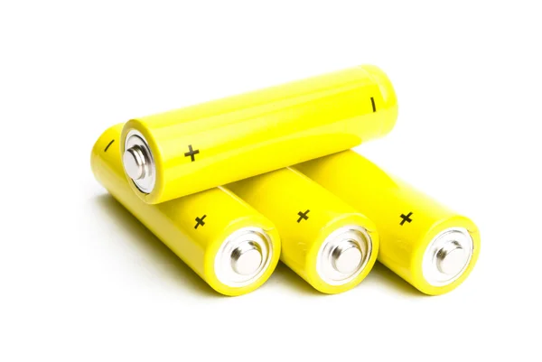 Yellow alkaline batteries isolated on white background — Stock Photo, Image