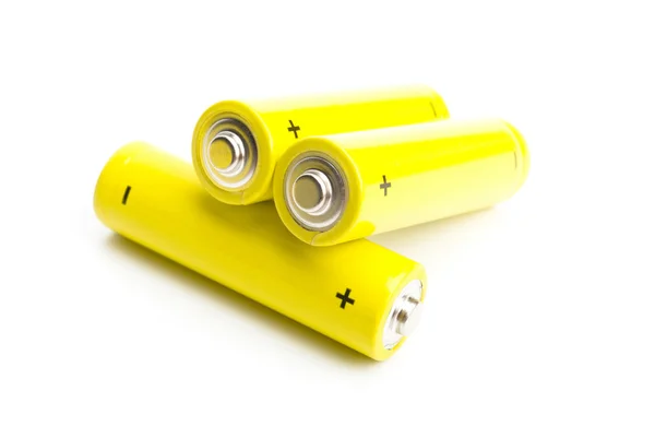 Yellow alkaline batteries isolated on white background — Stock Photo, Image