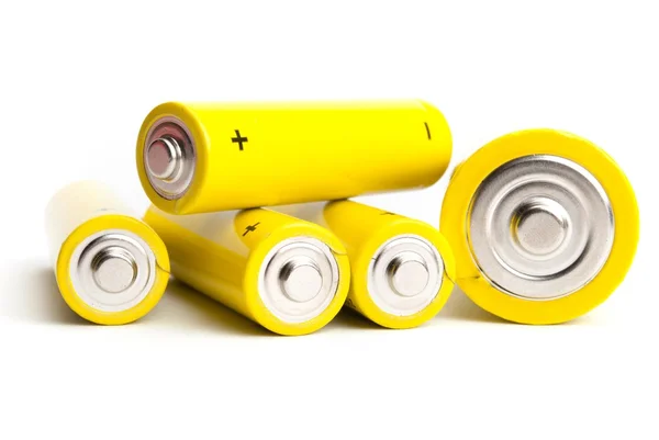 Yellow alkaline batteries isolated on white background — Stock Photo, Image