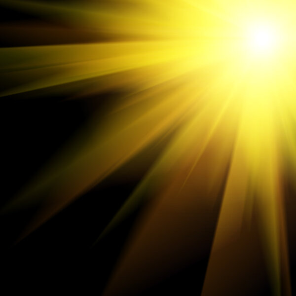 Sun and Sun rays over a black Background