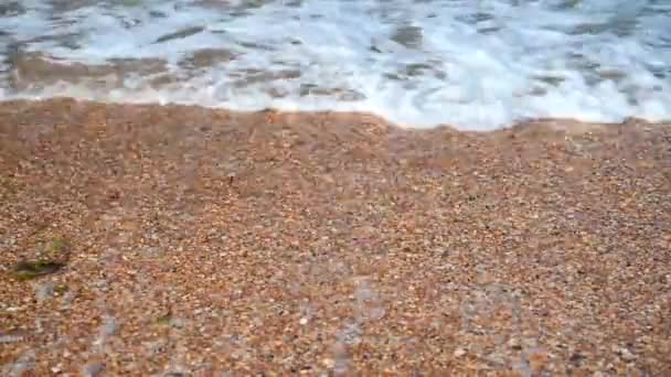黄沙映衬着蓝色大海的海岸线 — 图库视频影像