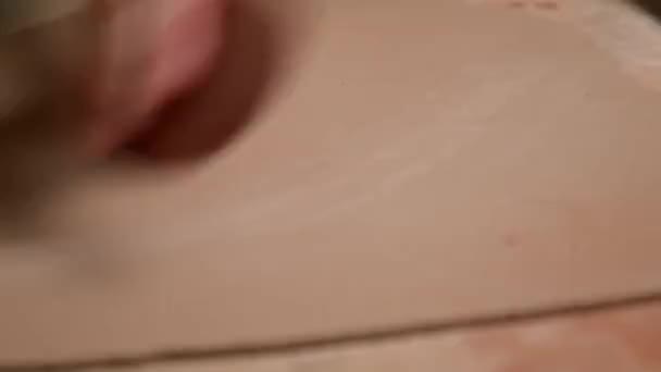 Usta seramist çömlek atölyesinde çalışıyor. Tabak oluşturma süreci — Stok video