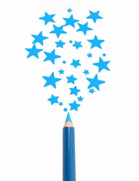 Lápis mágico desenhado estrelas azuis — Fotografia de Stock