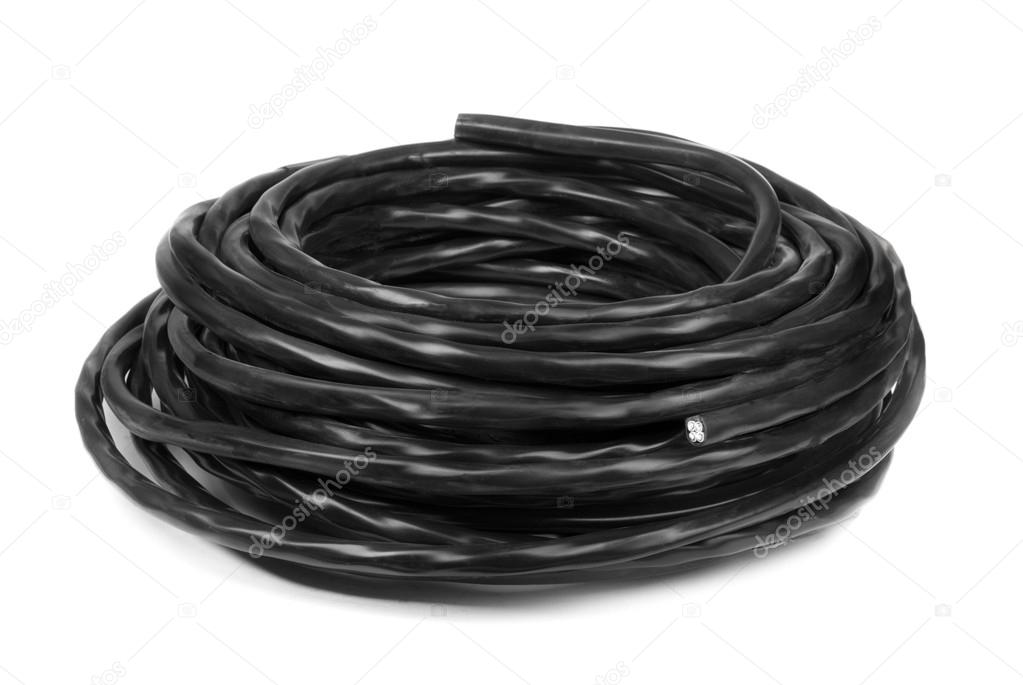black electrical cable isolated on white background