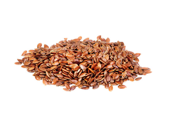close up of flax seeds isolated on white background