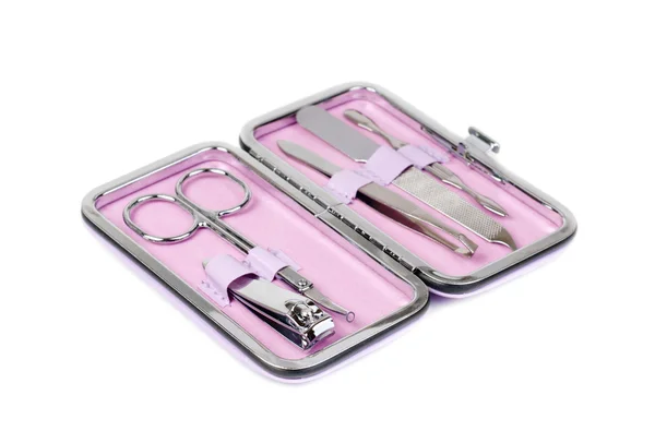 Pink manicure set, isolated on white backgroun — Stock Photo, Image