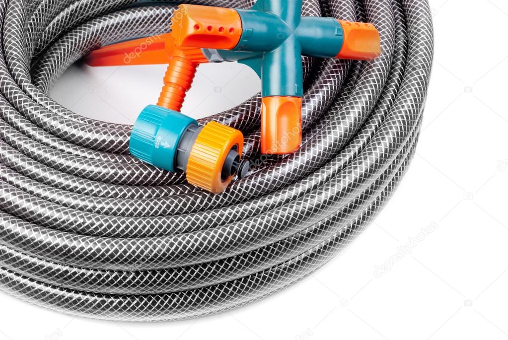 hose for watering and fittings isolated on a white background
