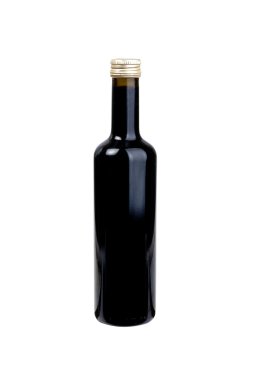 Beyaz arka plan üzerinde izole balsamik sirke şişesi
