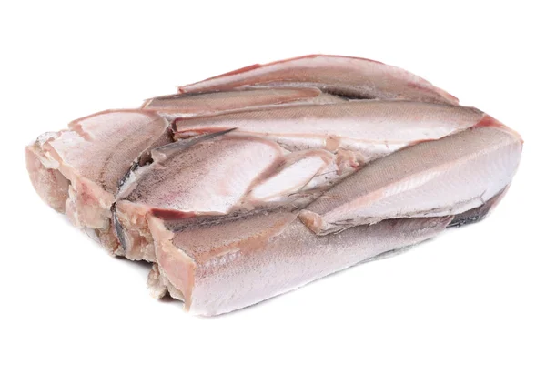 Isolamento congelado da pescada de peixe em branco — Fotografia de Stock